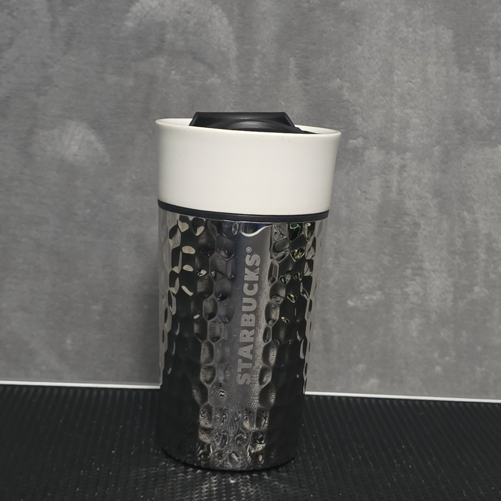 Starbucks 2016 Ceramic Silver  Hammered 12 Fl. Oz. Travel Mug Tumbler